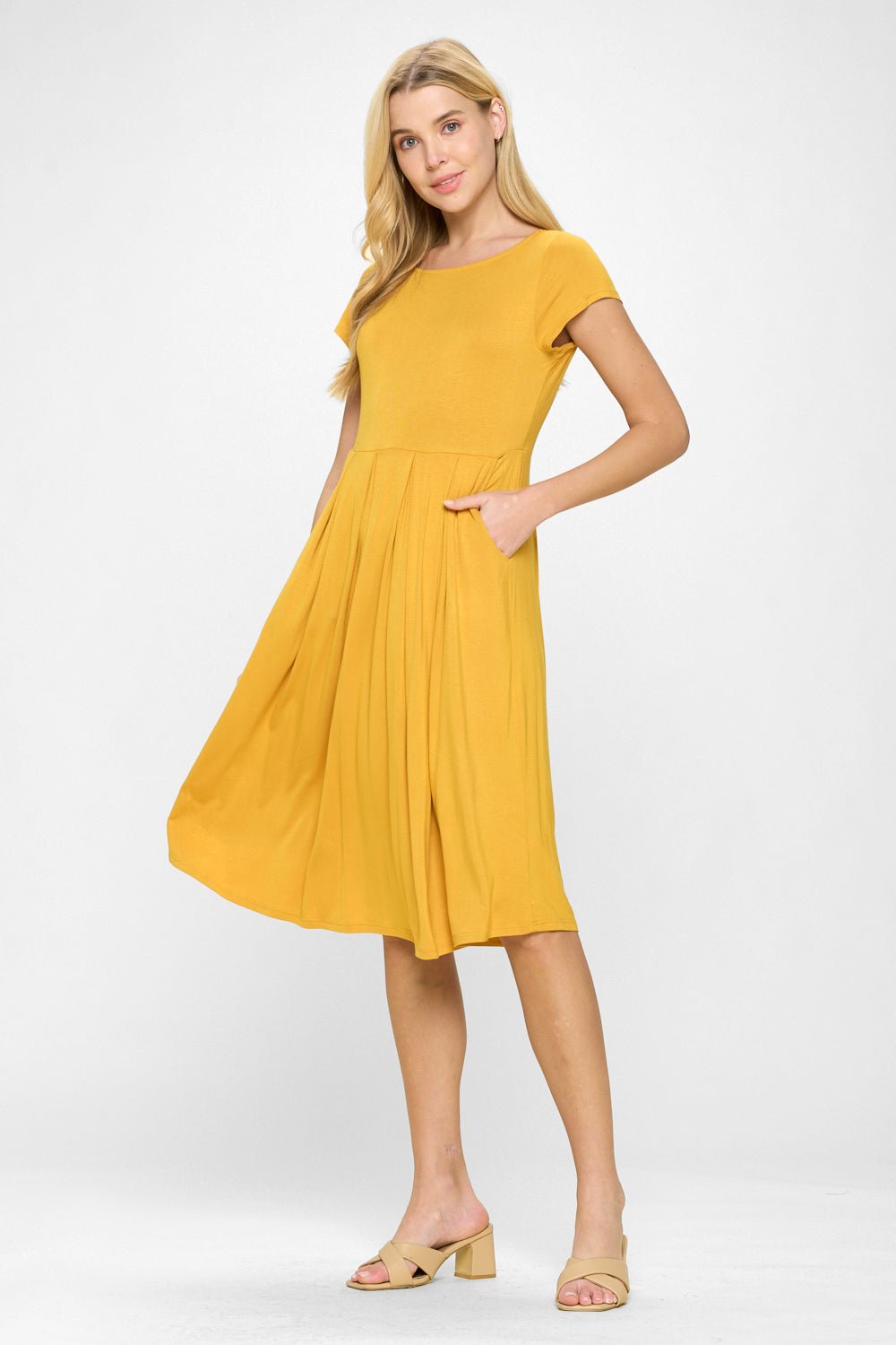 Image of West K Claris A - line Knit Dress with Pockets Gold yellow