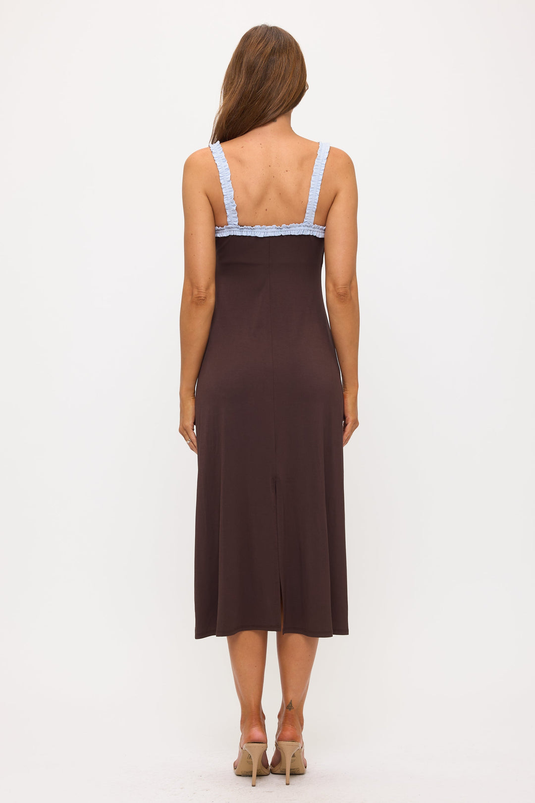 Image of West K Contrast Ruffle Neck Midi Dress