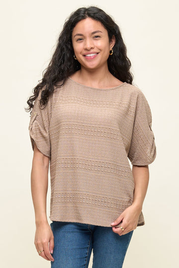 Image of West K Cora Dolman Sleeve Crochet - Inspired Blouse Taupe