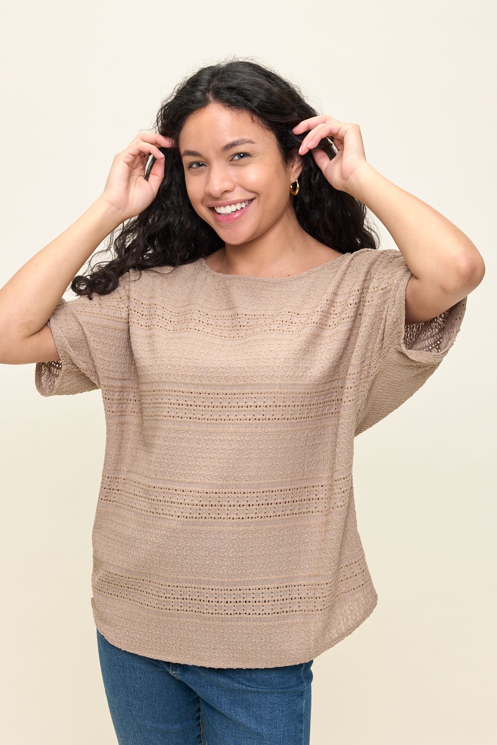 Image of West K Cora Dolman Sleeve Crochet - Inspired Blouse Taupe