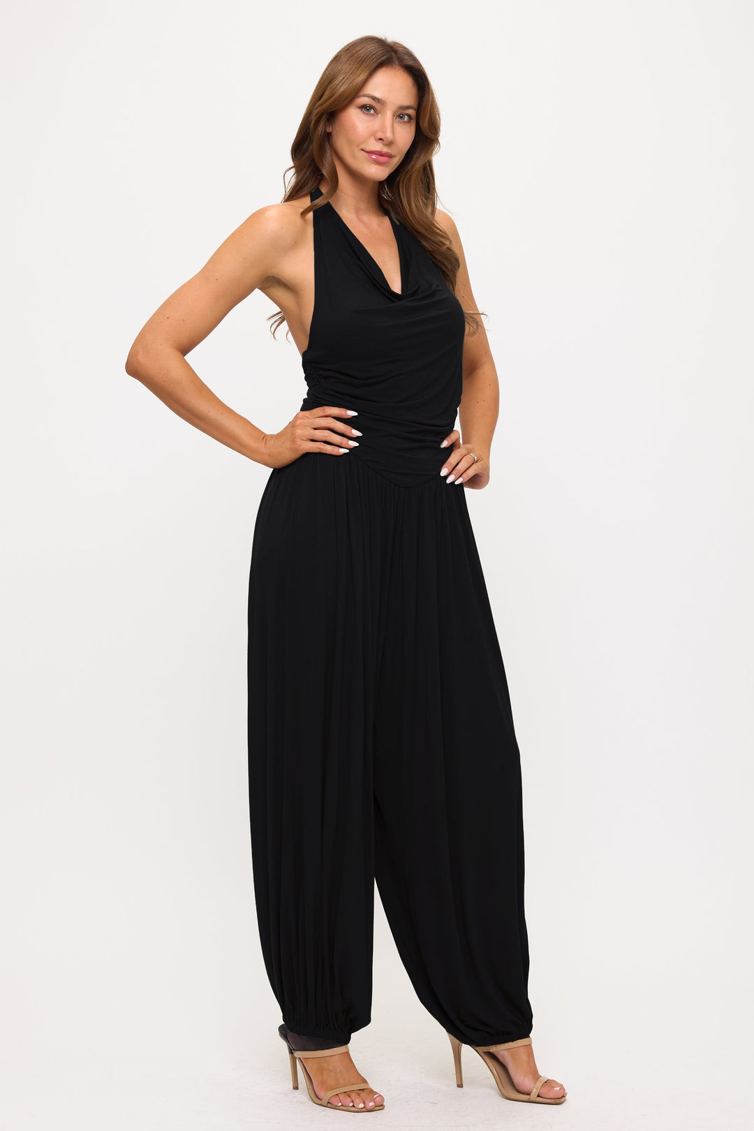 Image of West K Cowl Neck Harem Leg Jumpsuit Black
