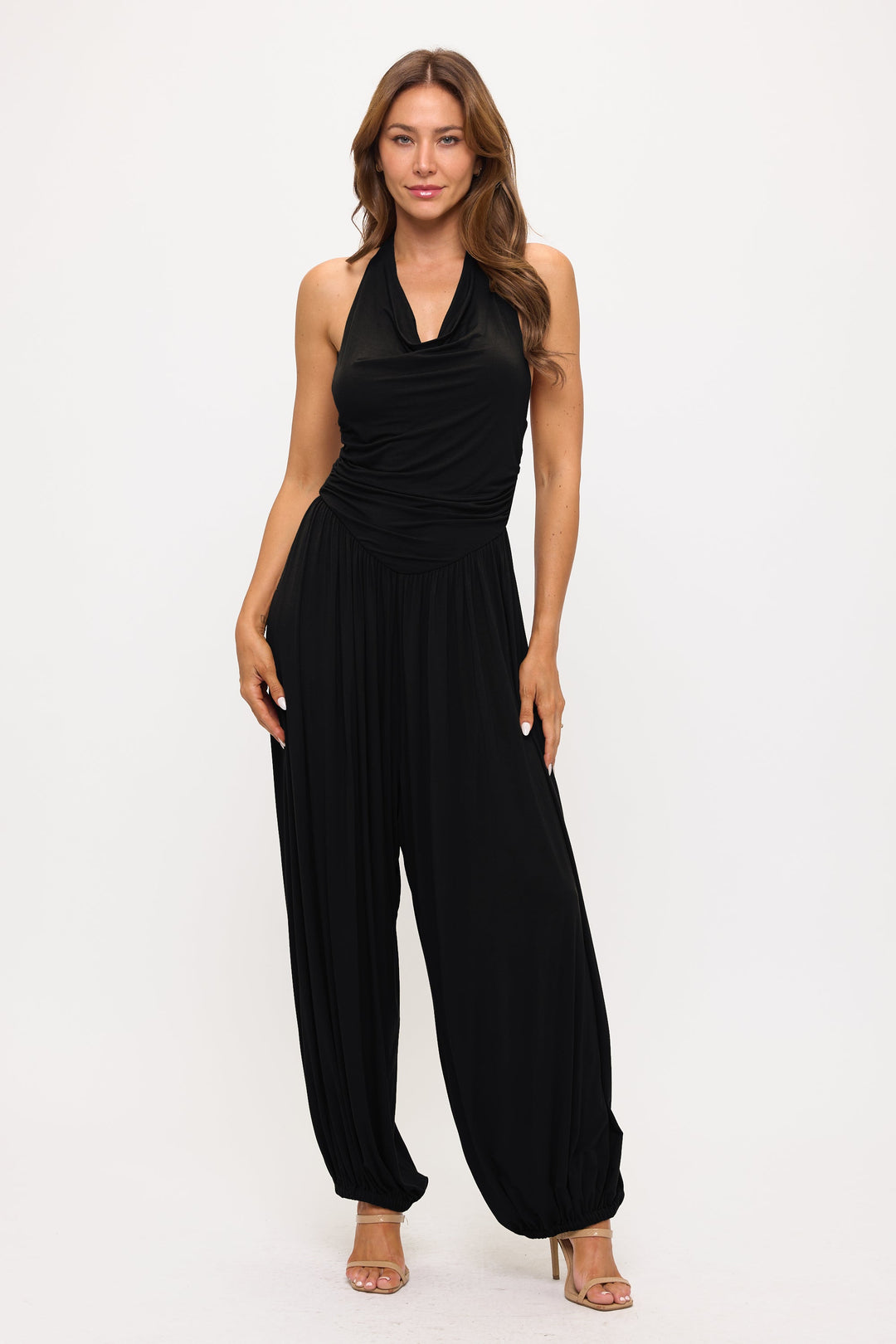 Image of West K Cowl Neck Harem Leg Jumpsuit Black