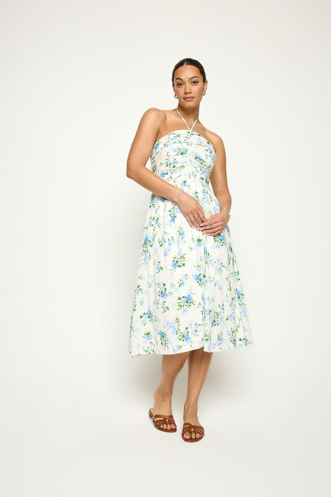 halter smocked dress Dahlia Strap Neck Smocked-back Blue Ivory Floral / XS rtw 2024 09 fall 2 Color:DARK BROWN while the ankle Cupshe Beach State Tropical
