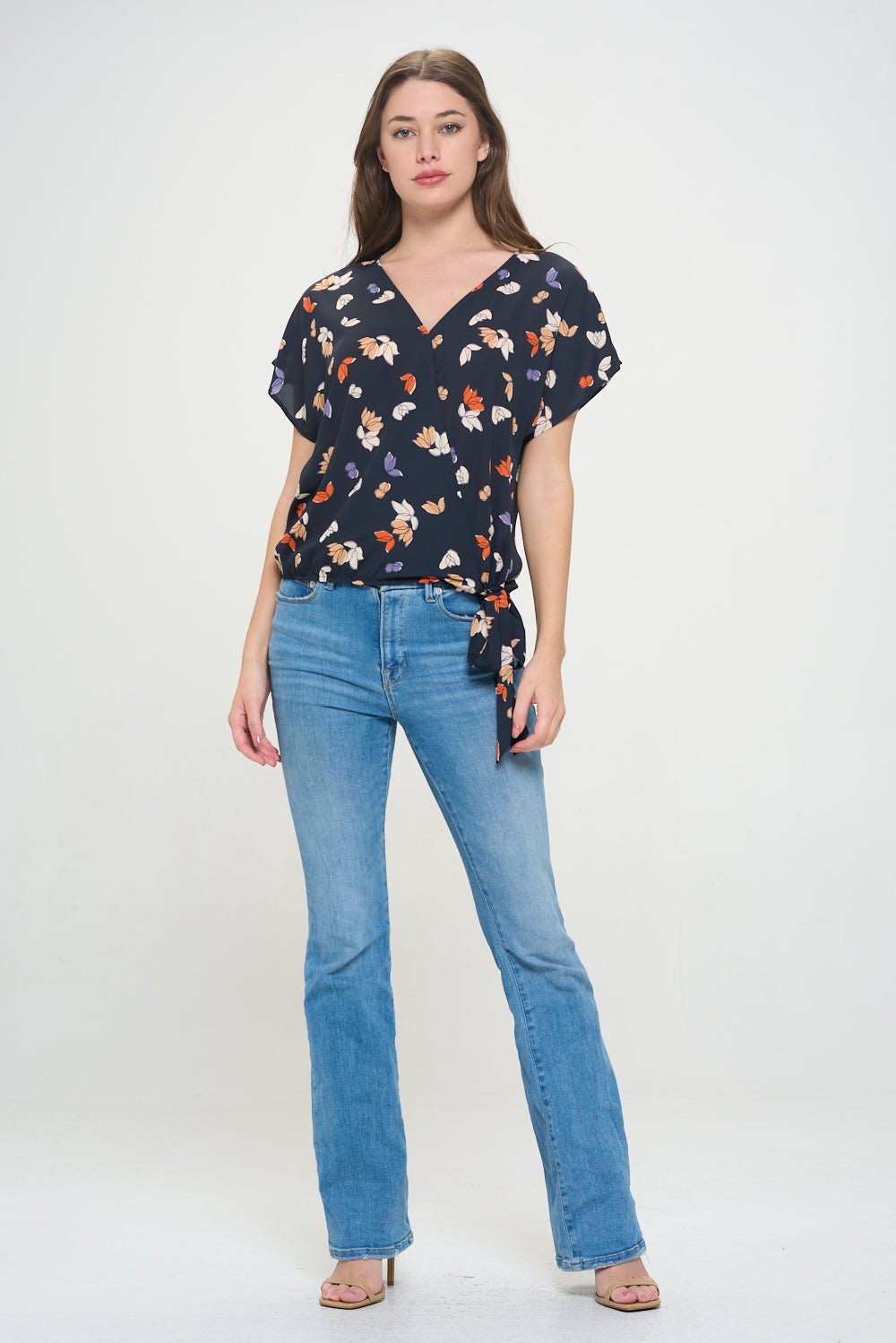 Image of West K Dallas Side - Tie Dolman Sleeve Top Navy Orange Floral