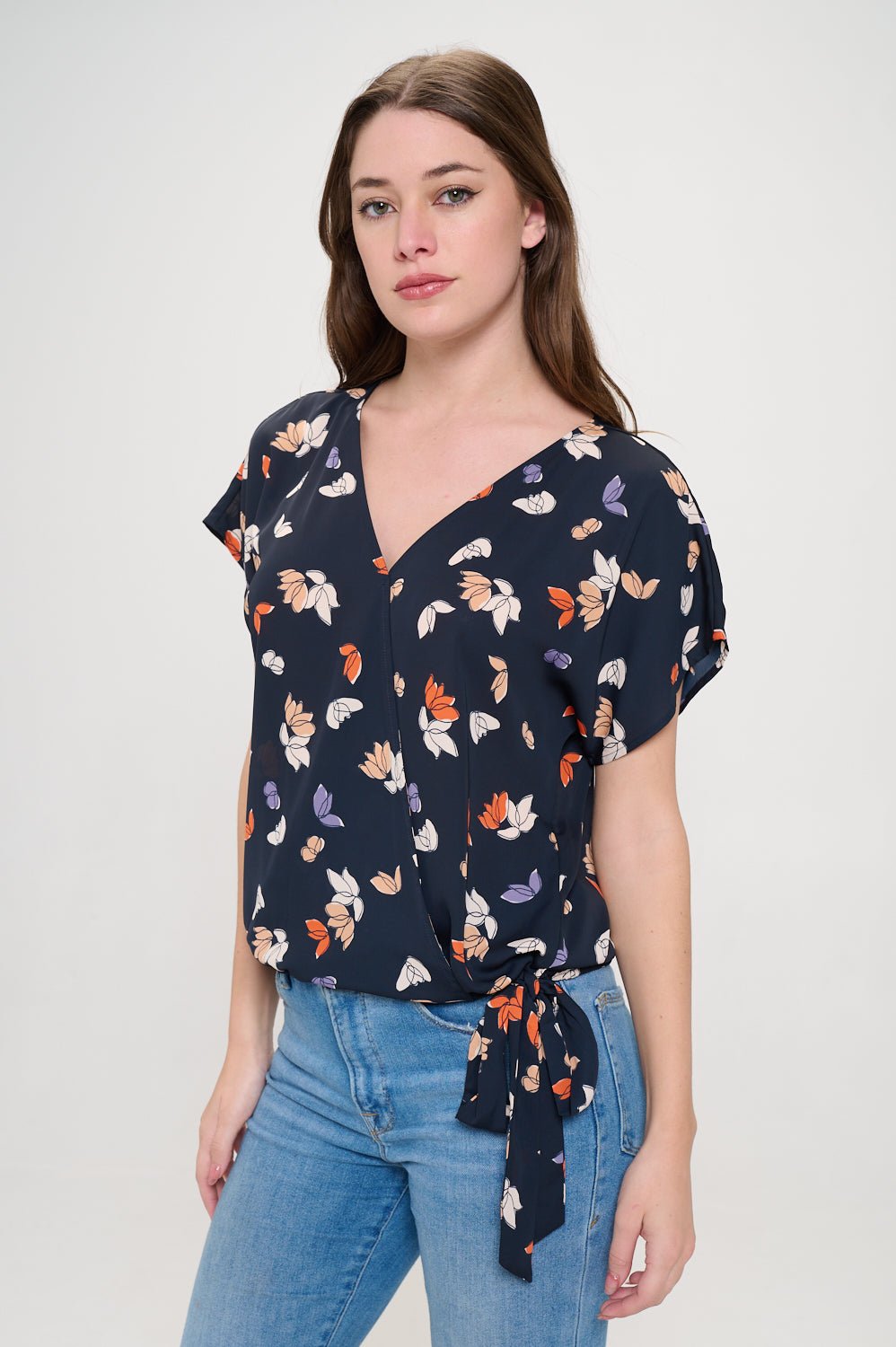 Image of West K Dallas Side - Tie Dolman Sleeve Top Navy Orange Floral