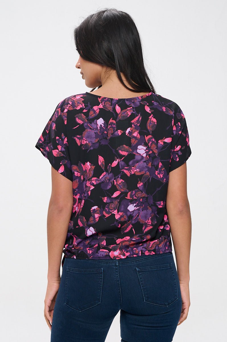 Image of West K Dallas Side - Tie Short Dolman Sleeve Faux Wrap Top Purple Floral