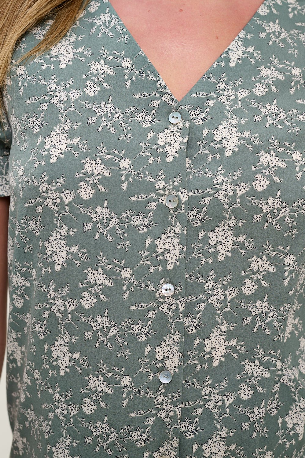 Image of West K Danielle Vneck Button Down Blouse Sage White Floral