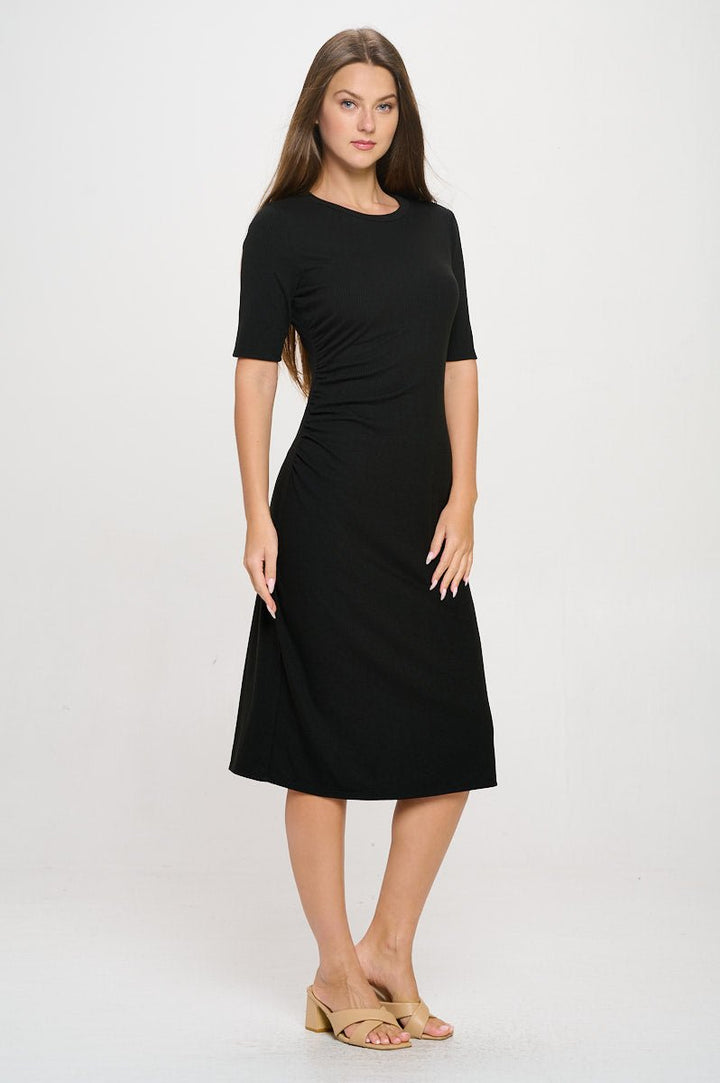 Image of West K Darcy Side - Ruched Crew Neck Knit Midi Dress Black