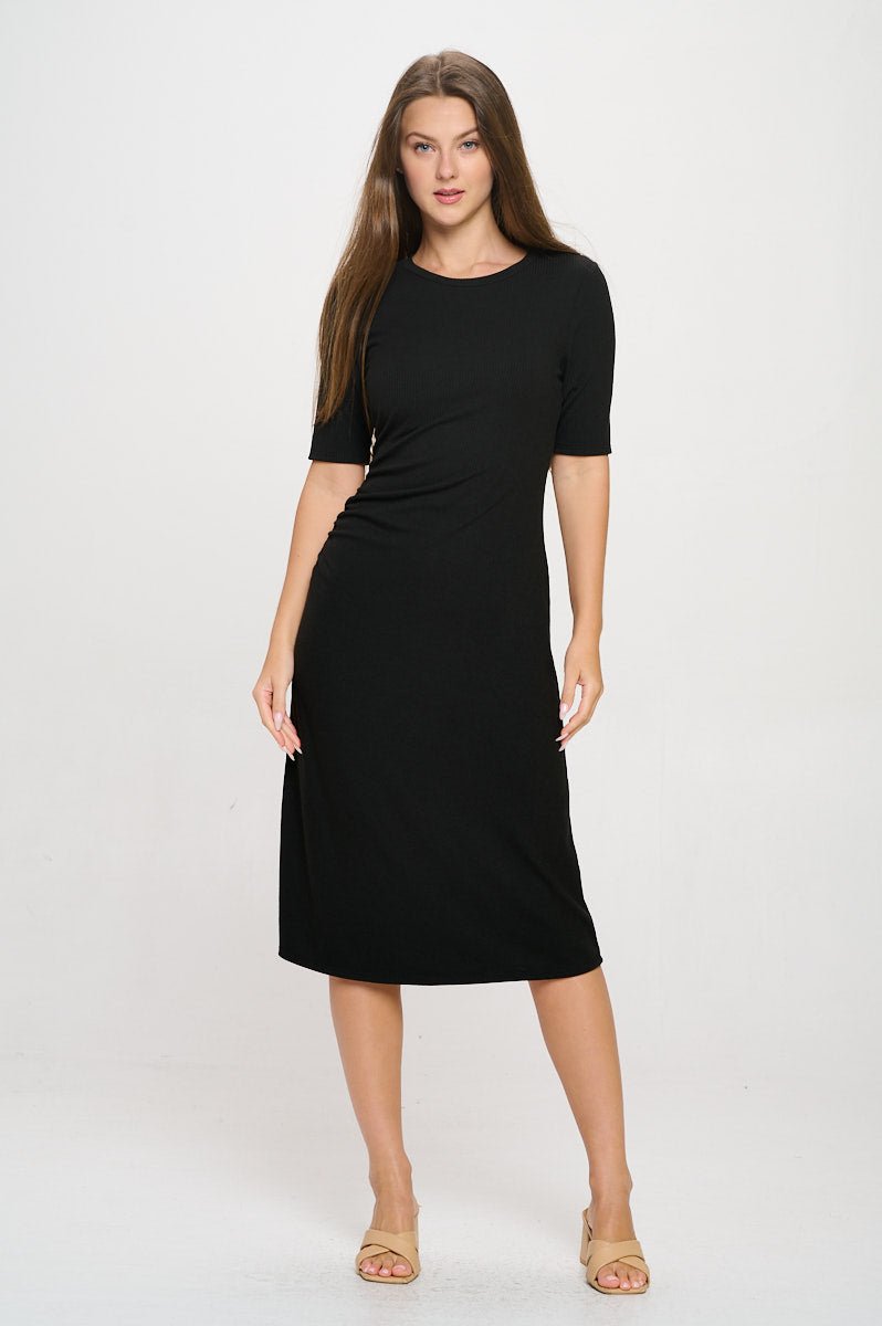 Image of West K Darcy Side - Ruched Crew Neck Knit Midi Dress Black