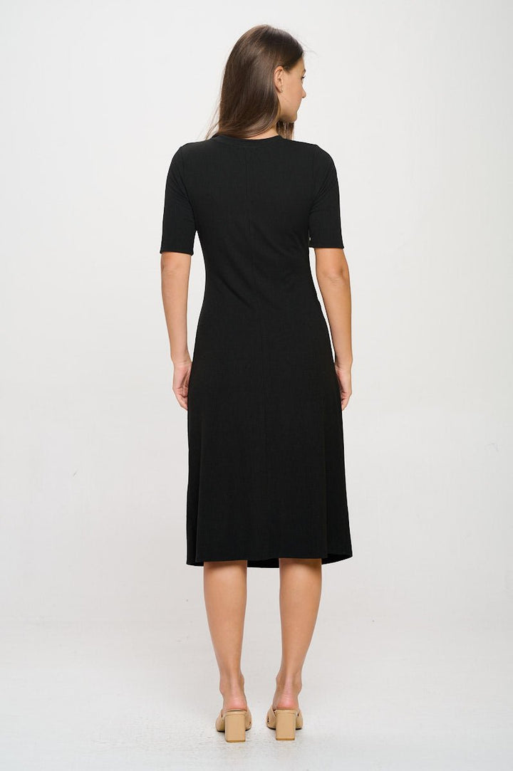 Image of West K Darcy Side - Ruched Crew Neck Knit Midi Dress Black