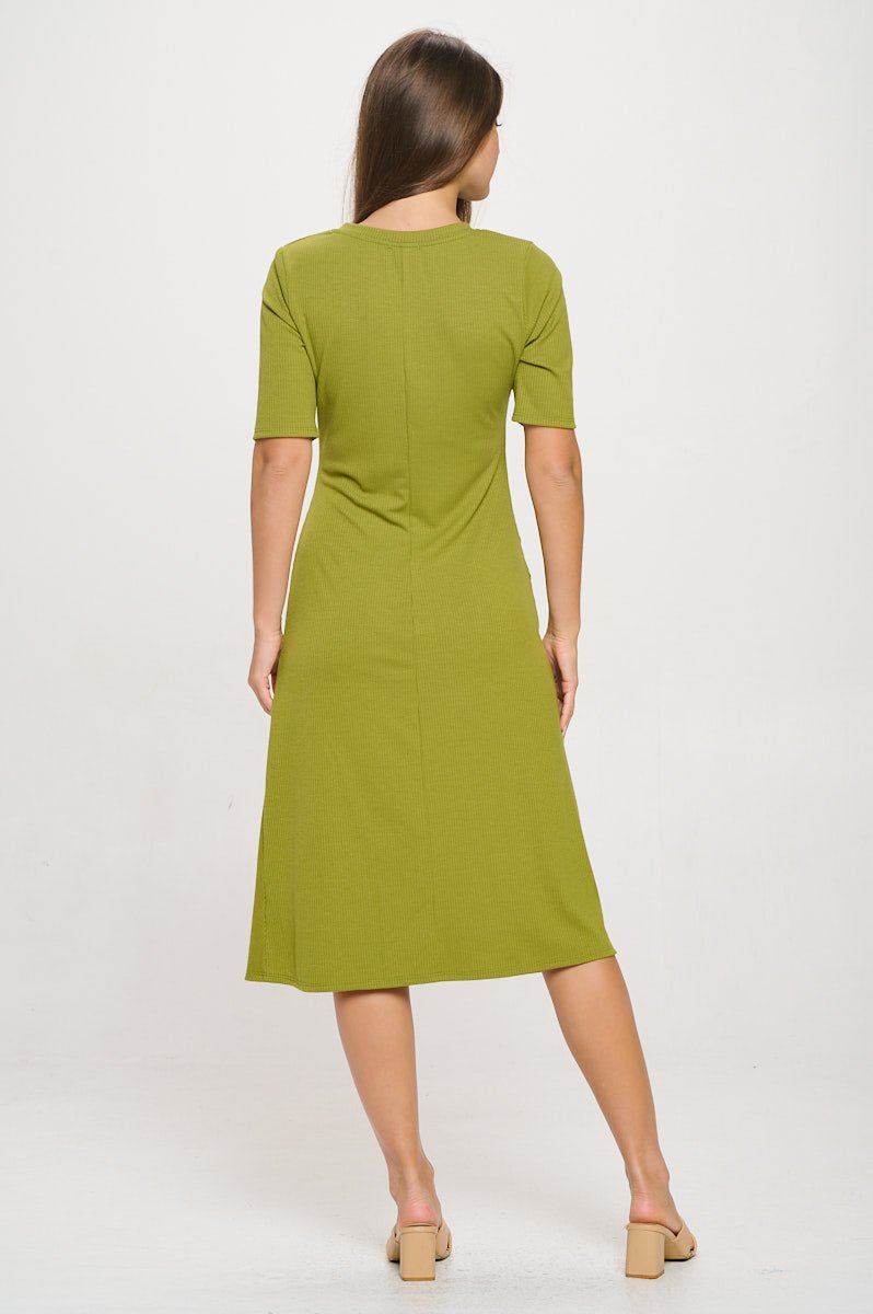 Image of West K Darcy Side - Ruched Crew Neck Knit Midi Dress Sage