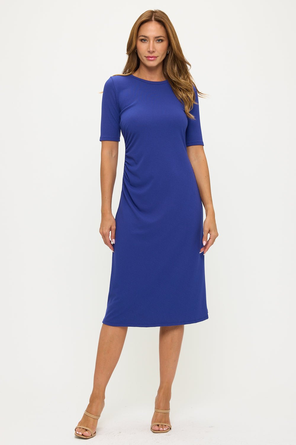 Image of West K Darcy Side Ruched Midi Dress Royal Blue