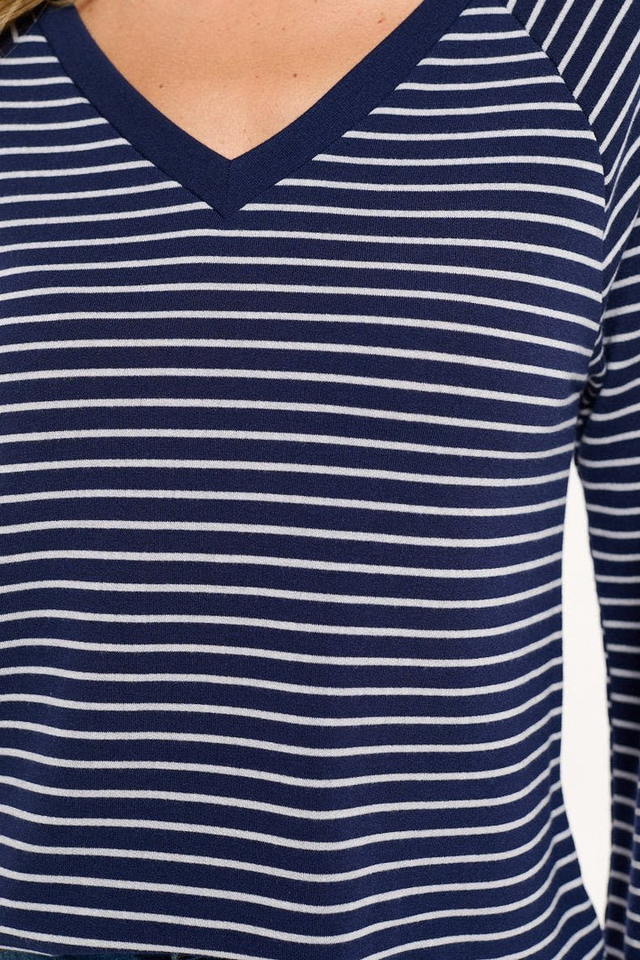 Image of West K Demi Raglan Long Sleeve V - neck Pullover Navy Stripe