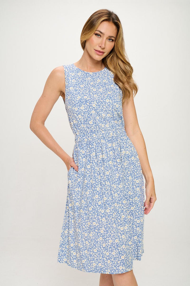 Image of West K Diana Sleeveless Cutout back dress Blue Yellow Daisy