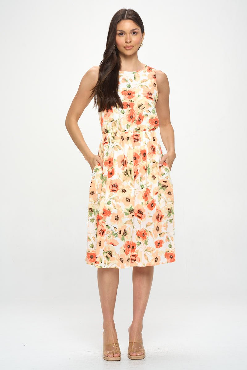 Image of West K Diana Sleeveless Cutout back dress Orange Ivory Floral