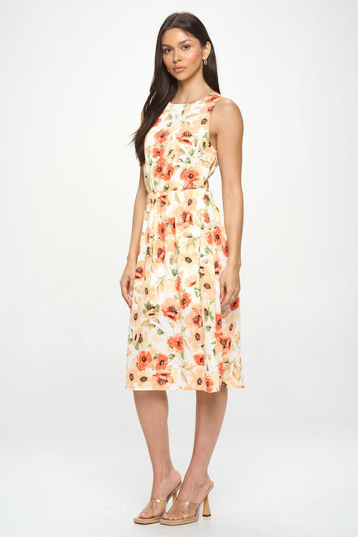 Image of West K Diana Sleeveless Cutout back dress Orange Ivory Floral