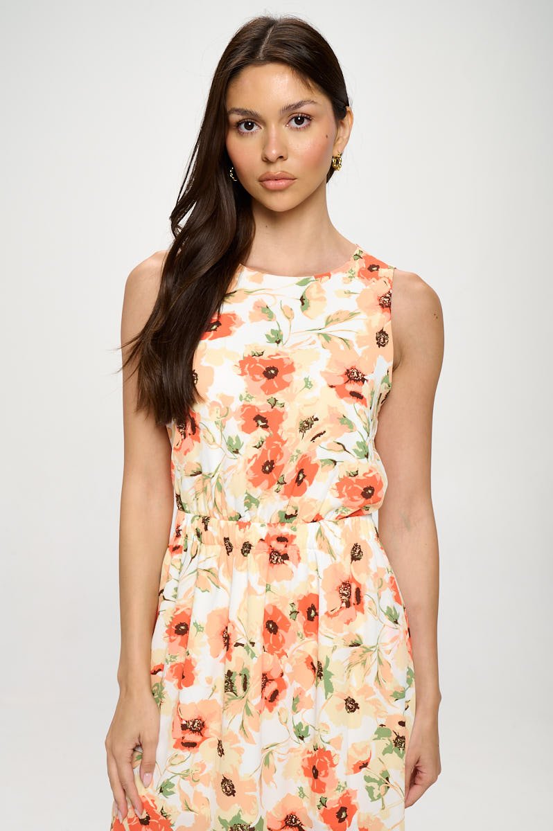 Image of West K Diana Sleeveless Cutout back dress Orange Ivory Floral