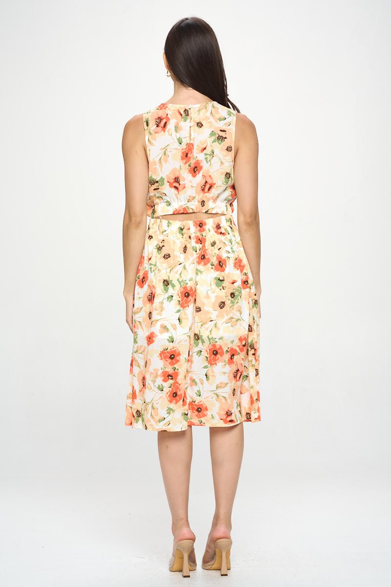 Image of West K Diana Sleeveless Cutout back dress Orange Ivory Floral