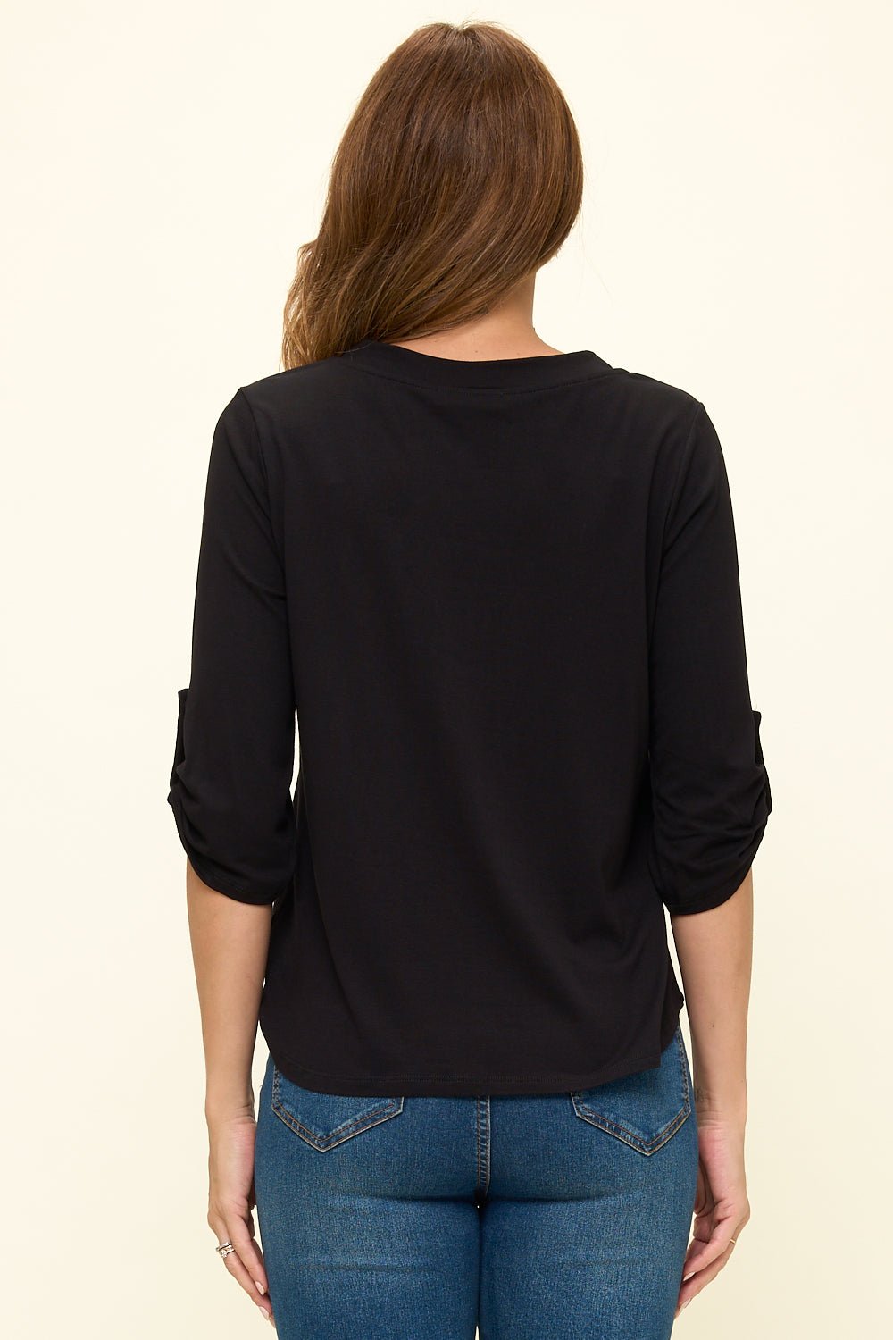 Image of West K Eira Roll - tab Sleeve V Neck Top Black