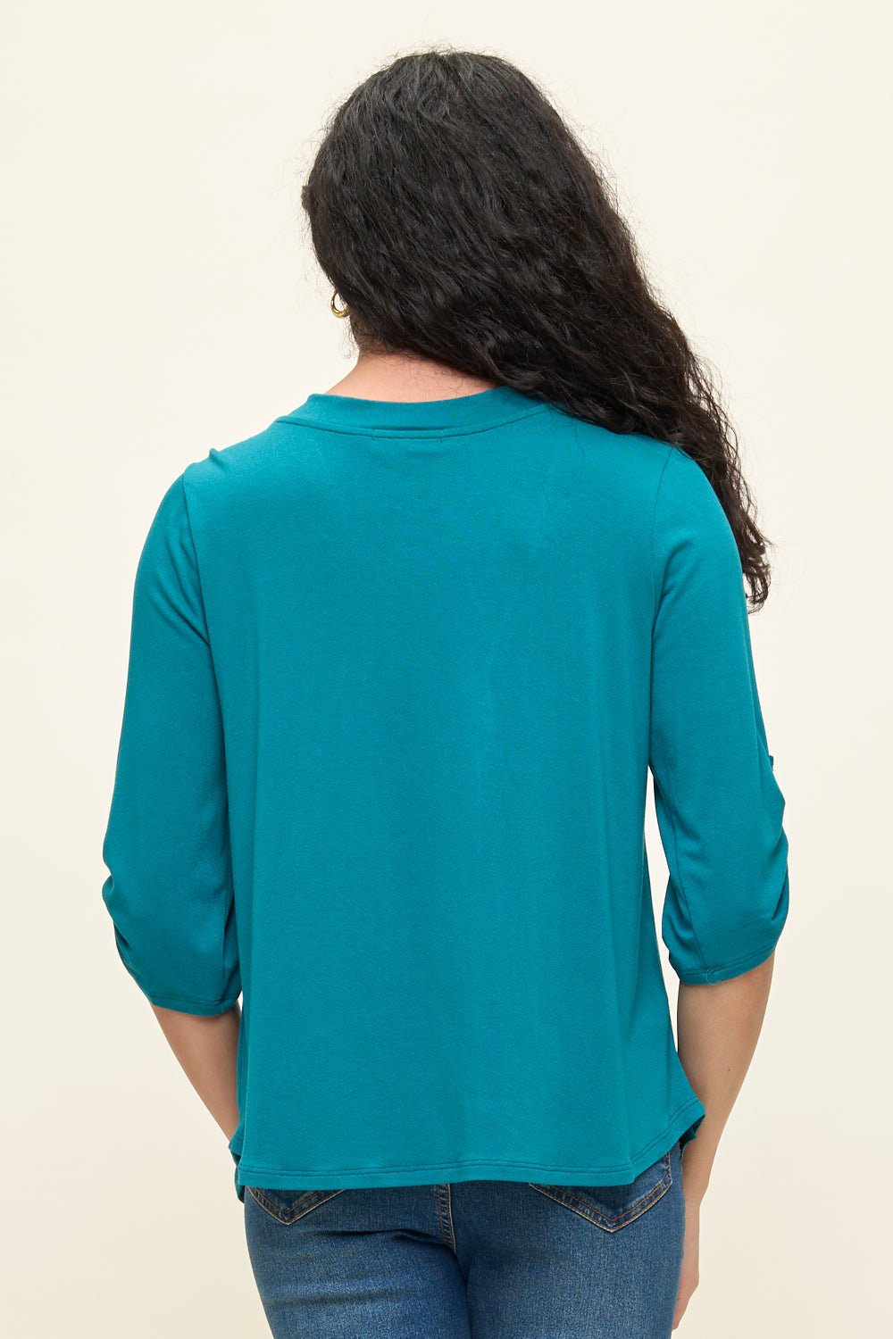 Image of West K Eira Roll - tab Sleeve V Neck Top Emerald Green