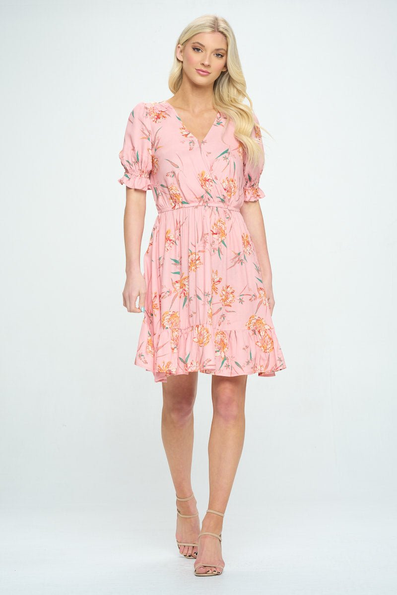 Image of West K Elara Ruffle Sleeve Floral Mini Dress Pink Yellow Floral