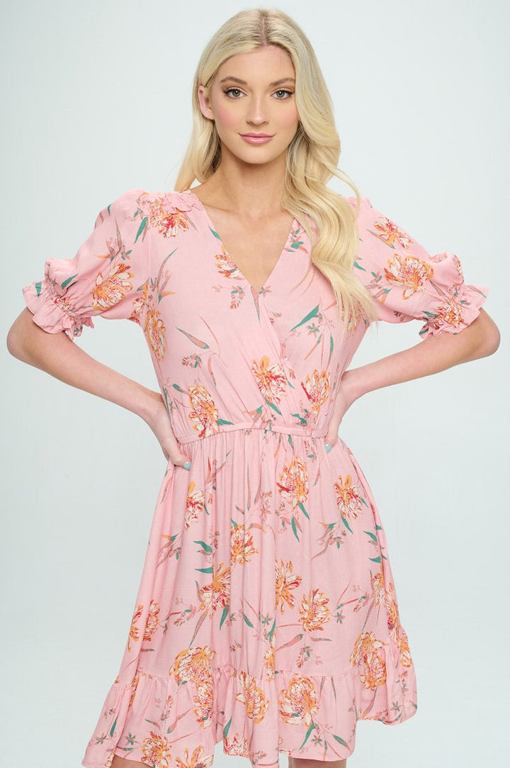 Image of West K Elara Ruffle Sleeve Floral Mini Dress Pink Yellow Floral