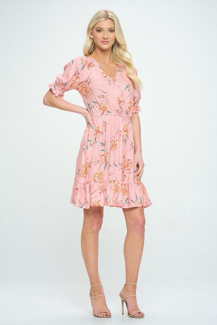 Image of West K Elara Ruffle Sleeve Floral Mini Dress Pink Yellow Floral