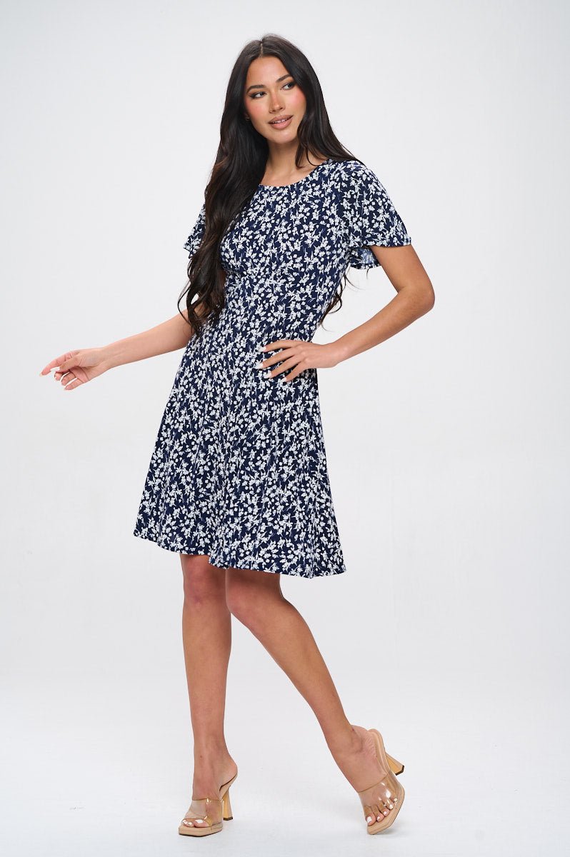 Image of West K Elli High - Waist Mini Dress Navy Ditzy Floral