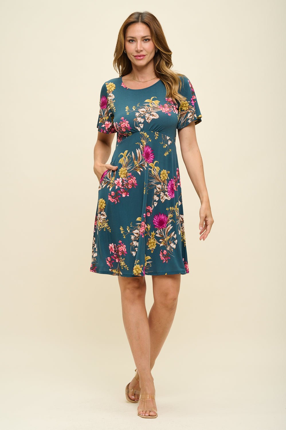 Image of West K Elli High - Waist Mini Dress Teal Floral