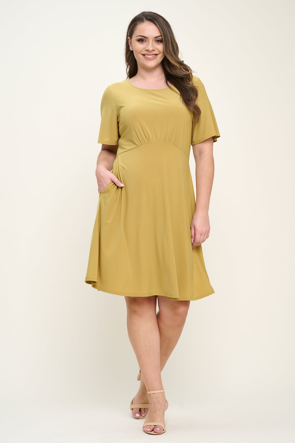 Image of West K Elli Plus Size Short Sleeve Dress Green Citron