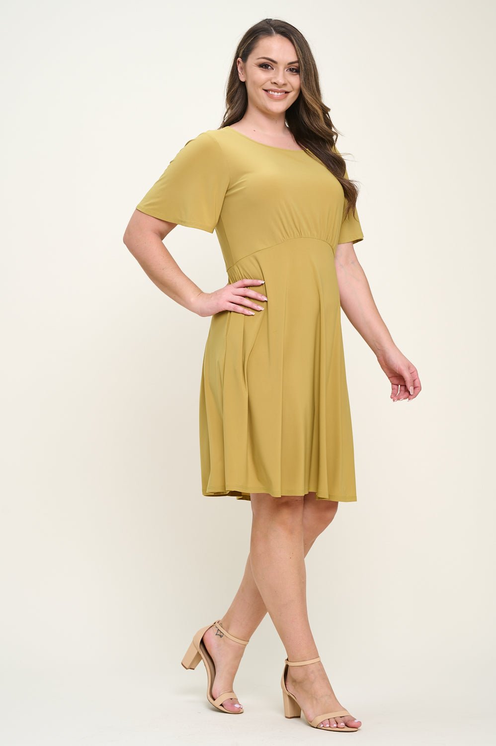 Image of West K Elli Plus Size Short Sleeve Dress Green Citron