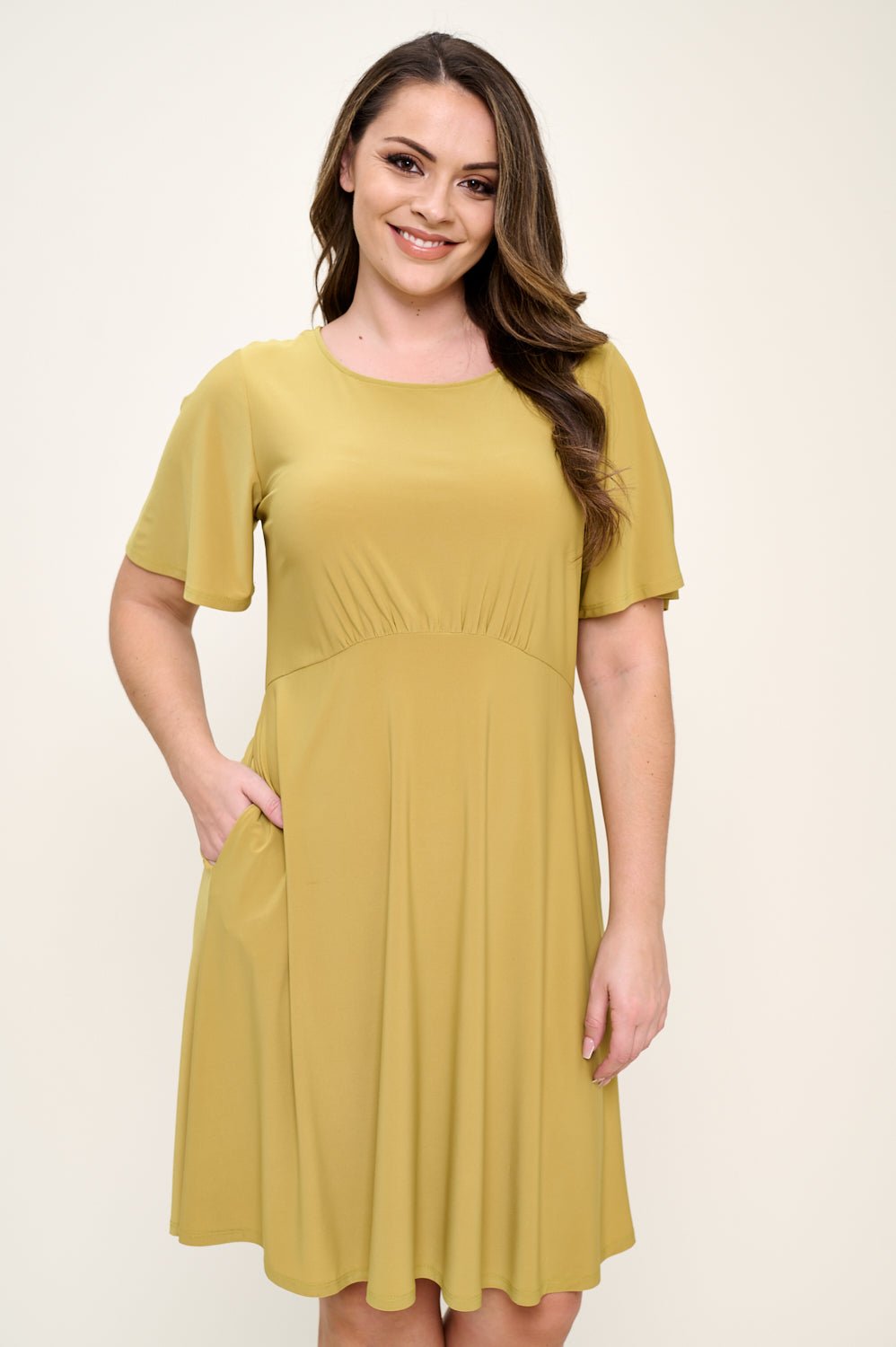 Image of West K Elli Plus Size Short Sleeve Dress Green Citron