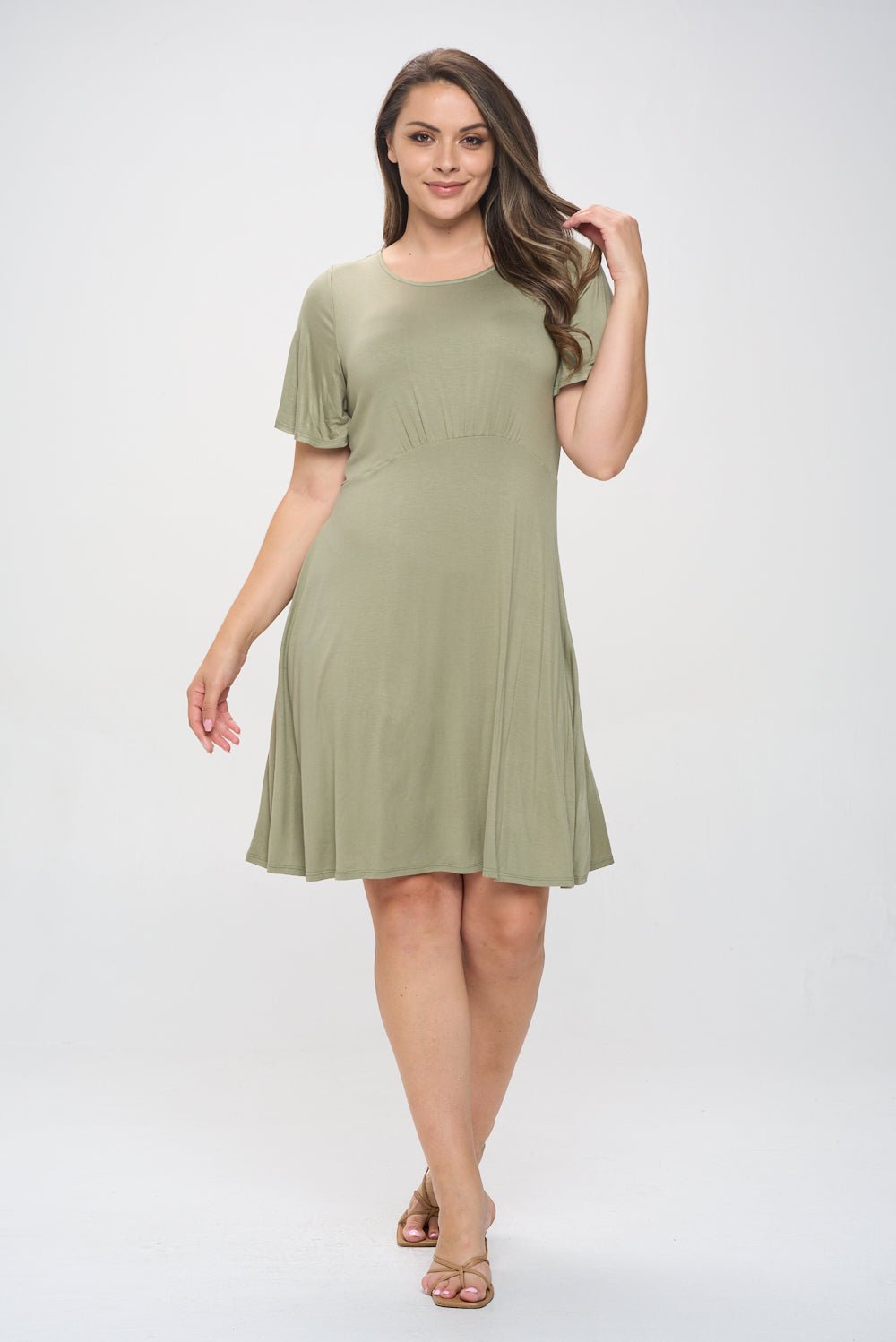 Image of West K Elli Plus Size Short Sleeve Dress Lt Olive