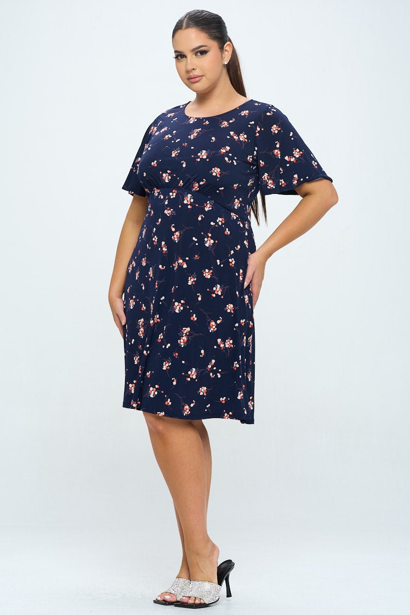 Image of West K Elli Plus Size Short Sleeve Dress Navy Floral