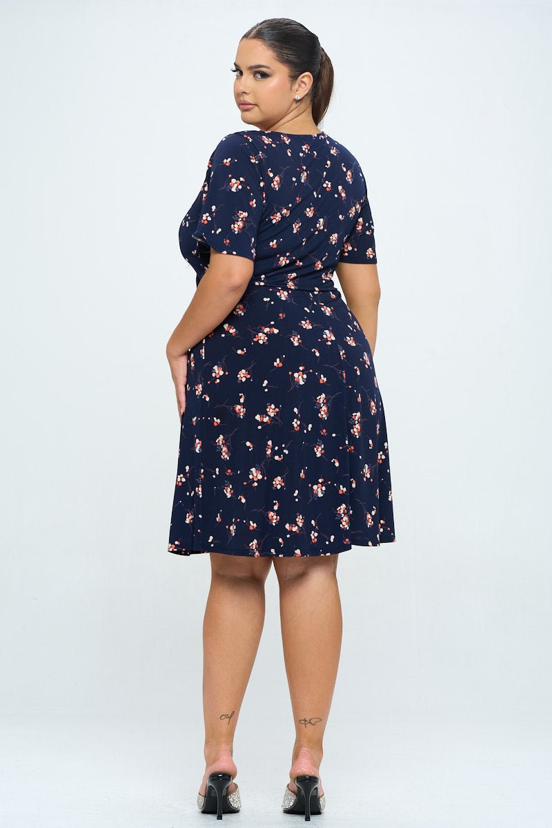 Image of West K Elli Plus Size Short Sleeve Dress Navy Floral