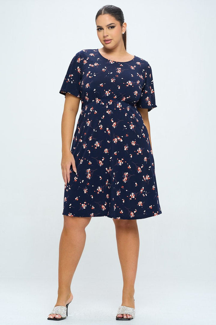 Image of West K Elli Plus Size Short Sleeve Dress Navy Floral