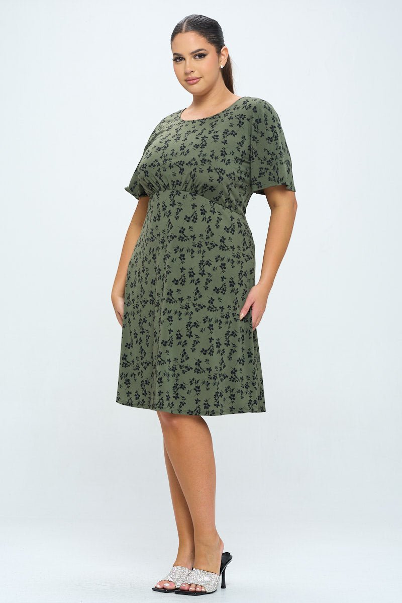 Image of West K Elli Plus Size Short Sleeve Dress Olive Black Floral