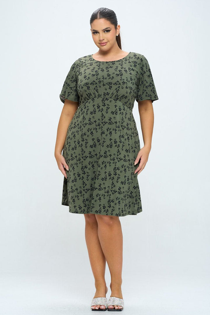 Image of West K Elli Plus Size Short Sleeve Dress Olive Black Floral