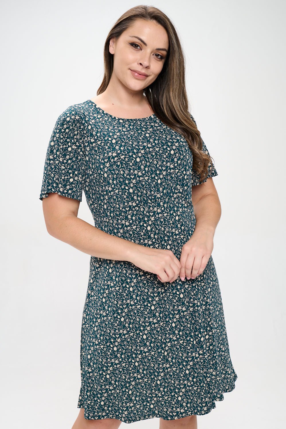 Image of West K Elli Plus Size Short Sleeve Dress Olive Black Floral