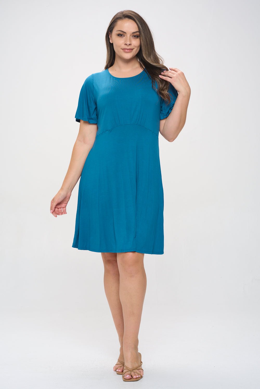 Image of West K Elli Plus Size Short Sleeve Dress Teal Blue