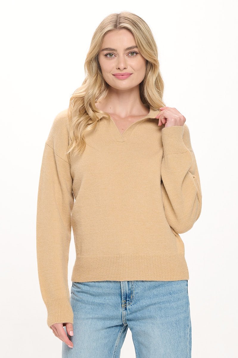 Image of West K Eloise Long Sleeve Collared Sweater Light Camel