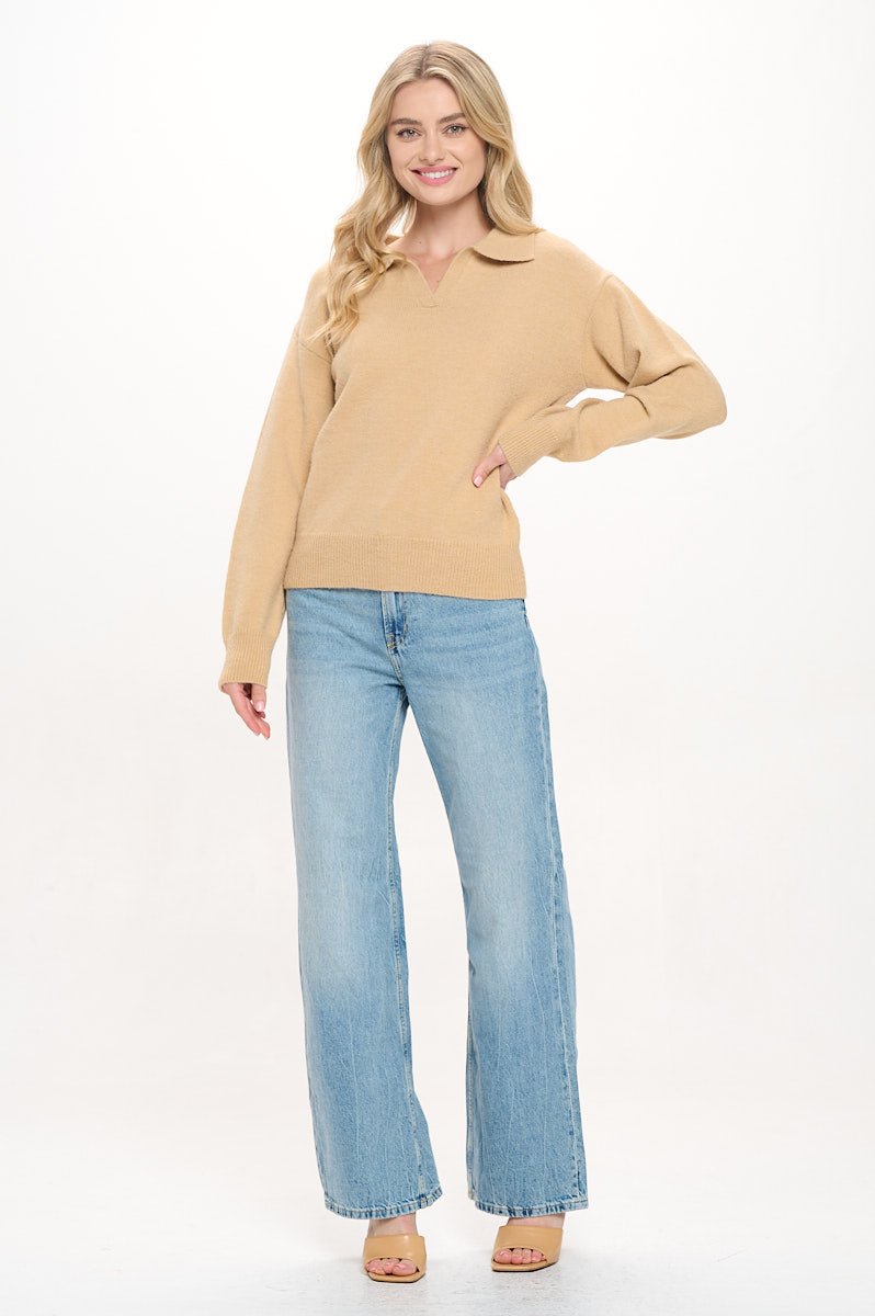 Image of West K Eloise Long Sleeve Collared Sweater Light Camel