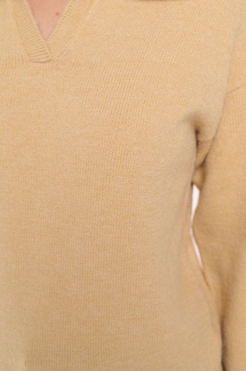 Image of West K Eloise Long Sleeve Collared Sweater Light Camel