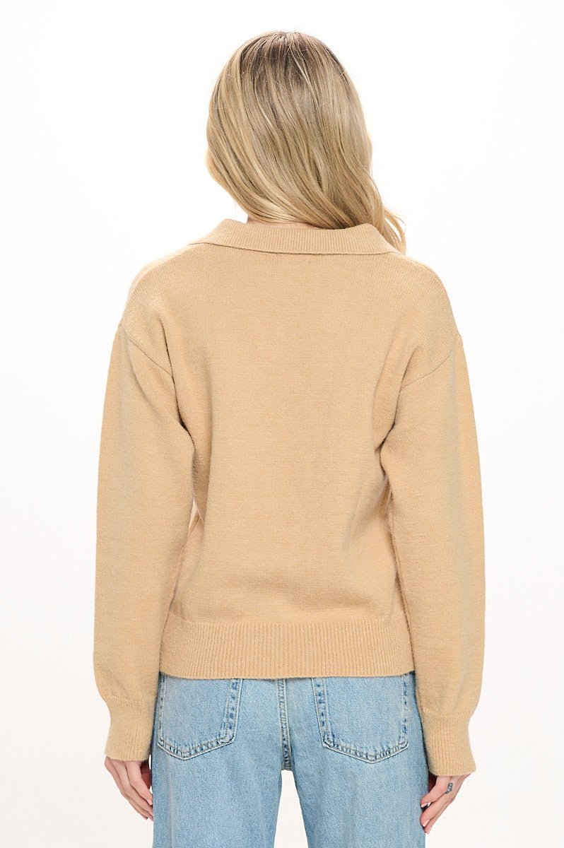 Image of West K Eloise Long Sleeve Collared Sweater Light Camel