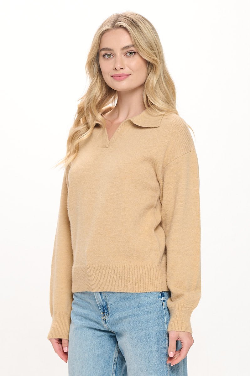 Image of West K Eloise Long Sleeve Collared Sweater Light Camel