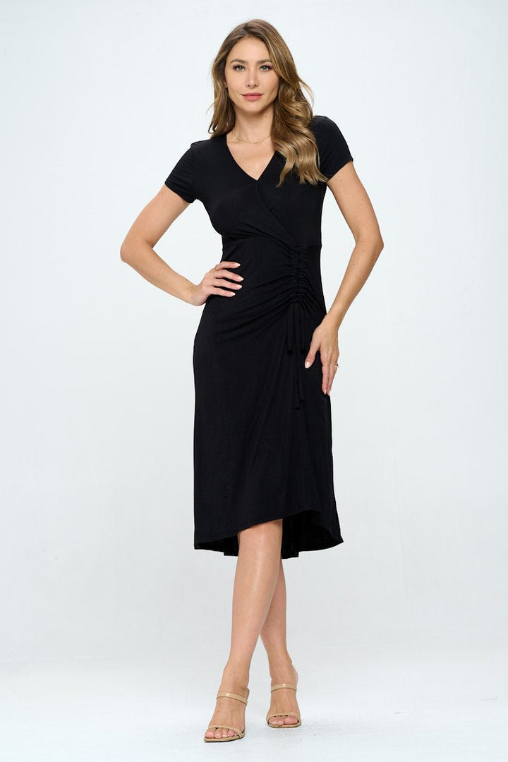 Image of West K Emma Ruched Midi Wrap Dress Black