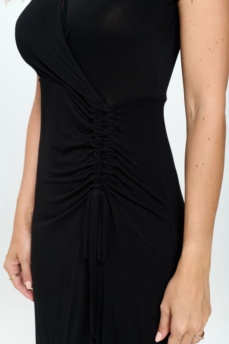 Image of West K Emma Ruched Midi Wrap Dress Black