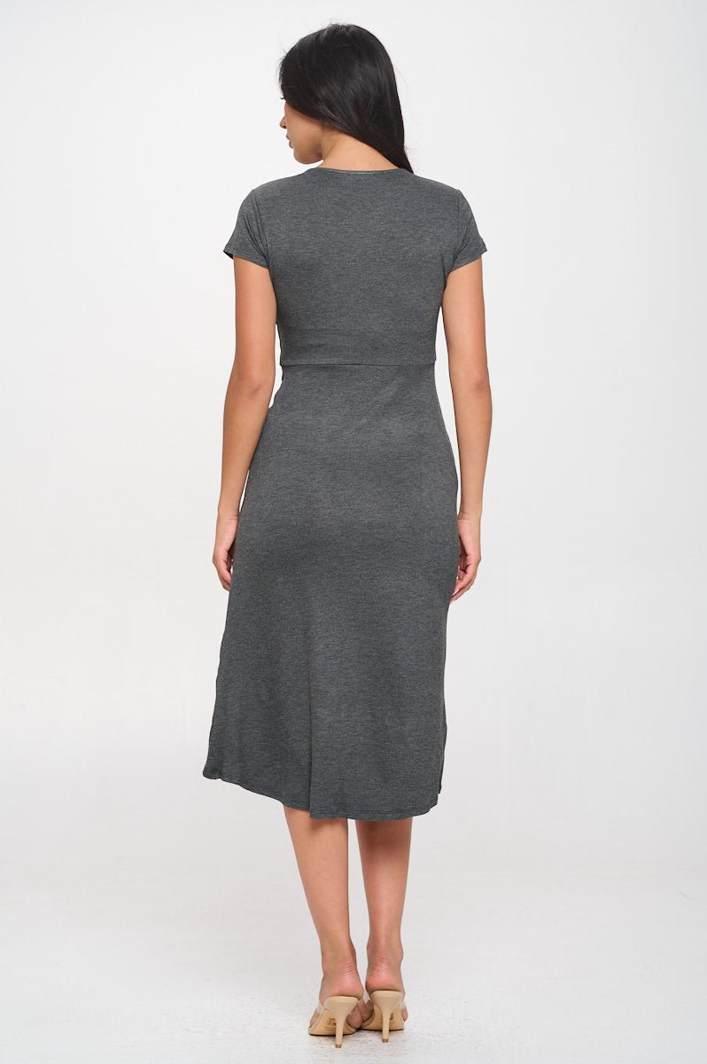 Image of West K Emma Ruched Midi Wrap Dress Charcoal Grey