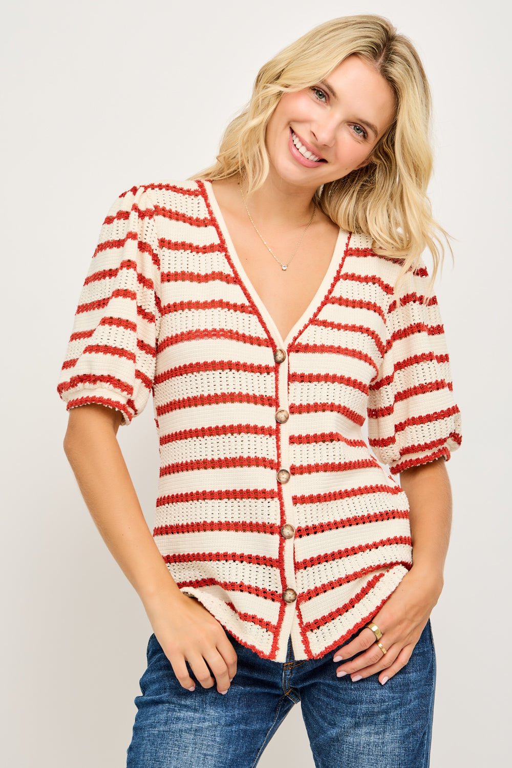 Image of West K Enid Striped Knit Cardigan Orange Stripe