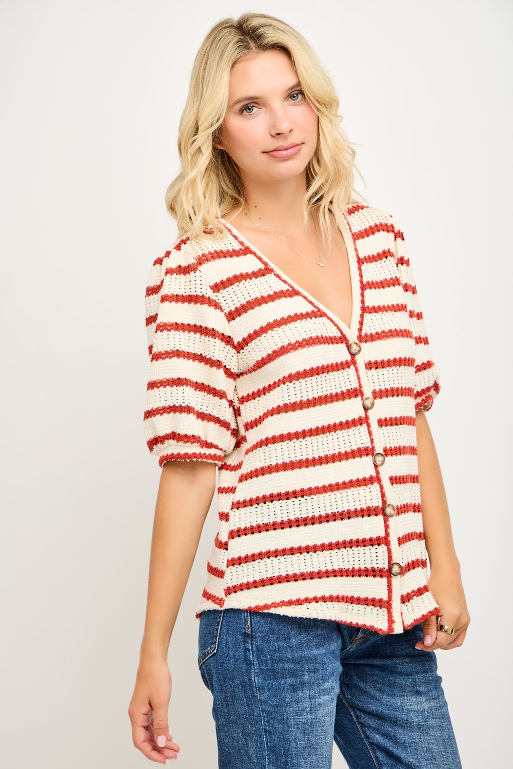 Image of West K Enid Striped Knit Cardigan Orange Stripe